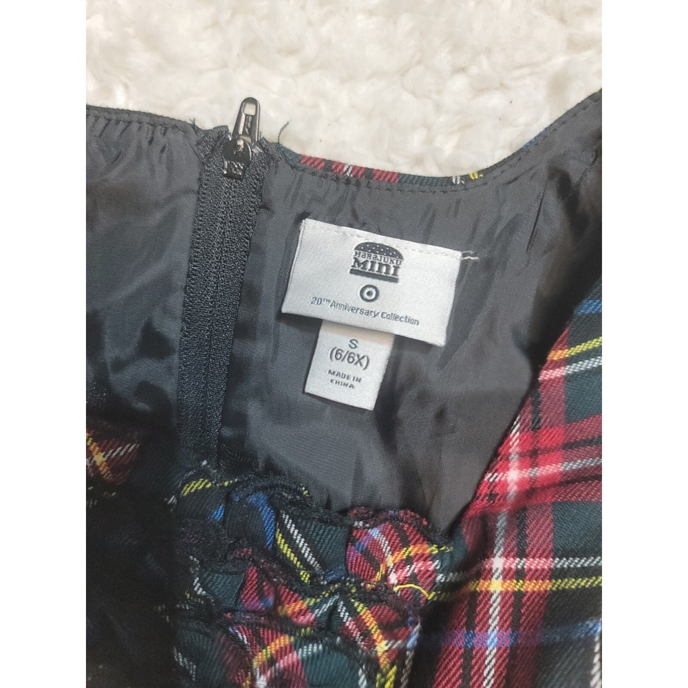 Harajuku Mini X Target Girls Holiday Red Black Plaid Tartan Mini Dress Size 6-6X - Picture 3 of 3